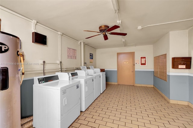 1551 SW 135th Ter Unit 112G, Pembroke Pines, FL 33027 - community laundry room with water heater, washer and clothes dryer, and ceiling fan