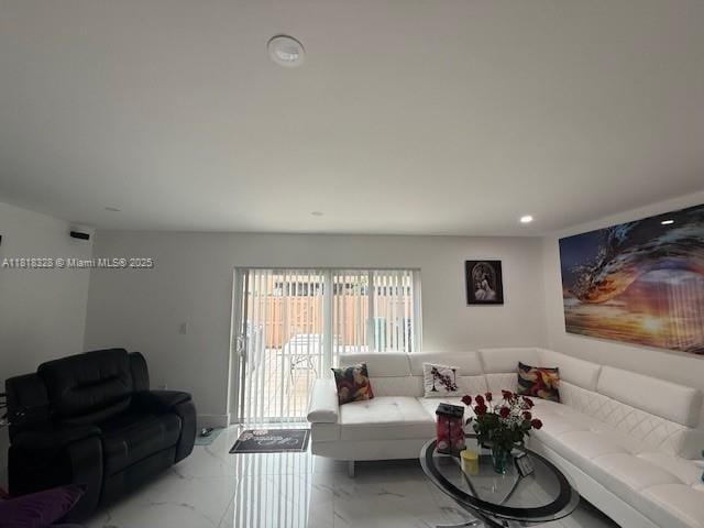 14085 SW 179th Ter, Miami, FL 33177 - living area featuring marble look tiles and recessed lighting