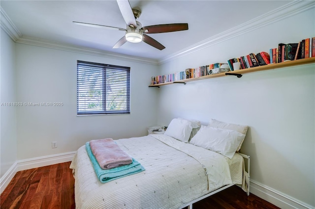 17805 NW 21st St, Pembroke Pines, FL 33029 - bedroom featuring wood finished floors, ornamental molding, baseboards, and a ceiling fan