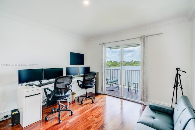 17805 NW 21st St, Pembroke Pines, FL 33029 - home office with ornamental molding, wood finished floors, baseboards, and recessed lighting