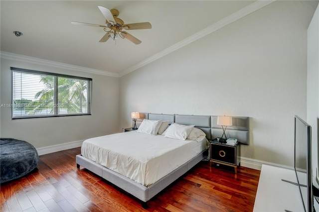 17805 NW 21st St, Pembroke Pines, FL 33029 - bedroom featuring lofted ceiling, wood finished floors, baseboards, ornamental molding, and ceiling fan