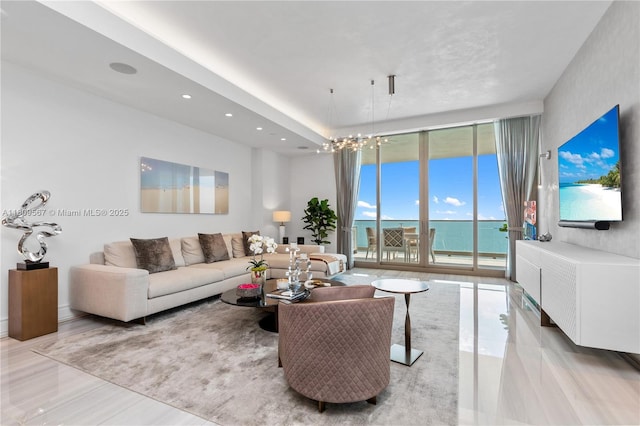 17901 Collins Ave Unit 1903, Sunny Isles Beach, FL 33160 - living area featuring floor to ceiling windows, a chandelier, and recessed lighting