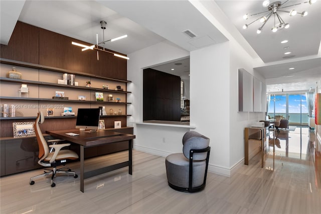 17901 Collins Ave Unit 1903, Sunny Isles Beach, FL 33160 - office area featuring a chandelier, baseboards, and recessed lighting