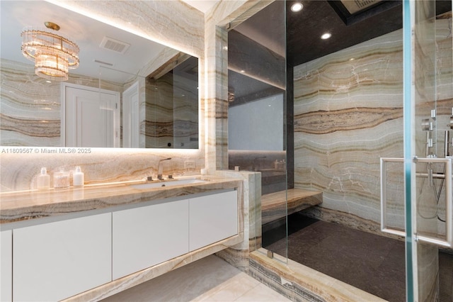 17901 Collins Ave Unit 1903, Sunny Isles Beach, FL 33160 - full bathroom with vanity, marble finish flooring, and recessed lighting