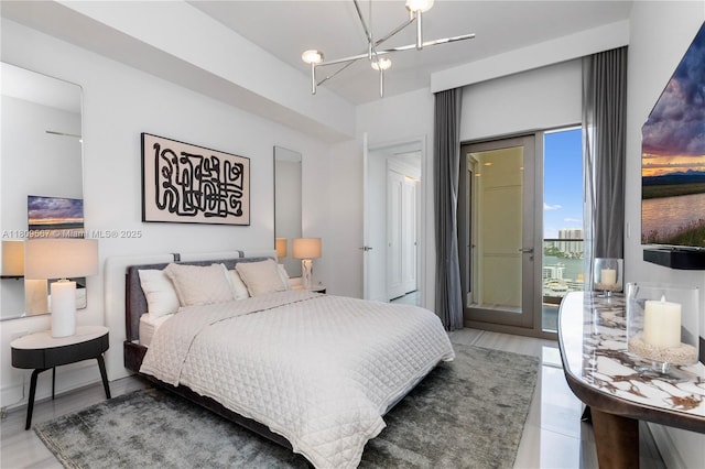17901 Collins Ave Unit 1903, Sunny Isles Beach, FL 33160 - bedroom with a chandelier, access to outside, and wood finished floors