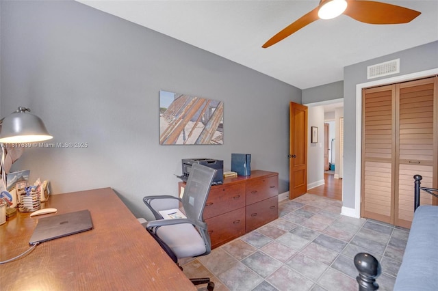 11537 SW 34th Ln, Miami, FL 33165 - office area featuring ceiling fan and baseboards