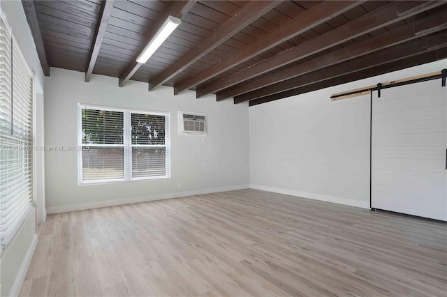 1025 SW 22nd Ter, Fort Lauderdale, FL 33312 - unfurnished sunroom featuring a barn door, beamed ceiling, and an AC wall unit