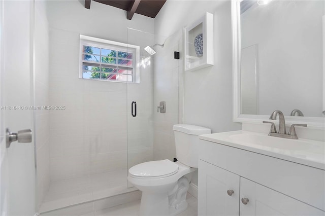 1025 SW 22nd Ter, Fort Lauderdale, FL 33312 - bathroom with a stall shower, vanity, and beamed ceiling