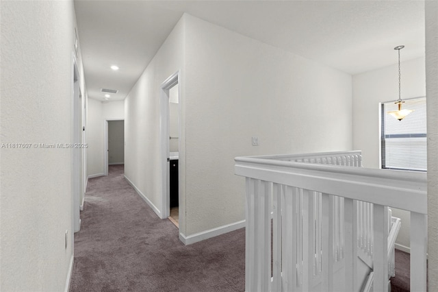 150 NE 23rd Ter, Homestead, FL 33033 - hall featuring carpet, baseboards, an upstairs landing, and recessed lighting