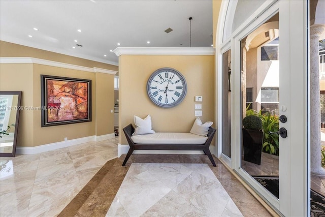 3212 NW 64th St, Boca Raton, FL 33496 - entrance foyer with ornamental molding, marble tiled floors, recessed lighting, plenty of natural light, and baseboards