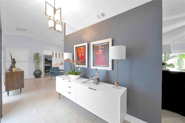 14051 SW 48th St, Miami, FL 33175 - office space with lofted ceiling, baseboards, crown molding, and a chandelier