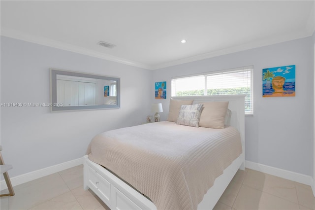 14051 SW 48th St, Miami, FL 33175 - bedroom with baseboards, crown molding, light tile patterned floors, and recessed lighting