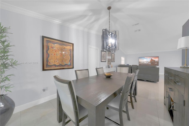 14051 SW 48th St, Miami, FL 33175 - dining space with crown molding, baseboards, light tile patterned flooring, and a chandelier