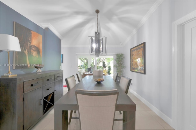 14051 SW 48th St, Miami, FL 33175 - dining room with ornamental molding, a chandelier, light tile patterned floors, and baseboards
