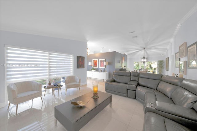 14051 SW 48th St, Miami, FL 33175 - living area featuring a chandelier, crown molding, and light tile patterned flooring