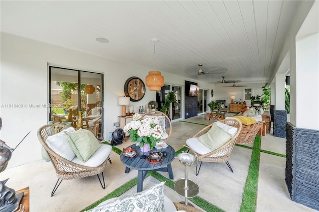14051 SW 48th St, Miami, FL 33175 - view of patio with an outdoor hangout area and a ceiling fan