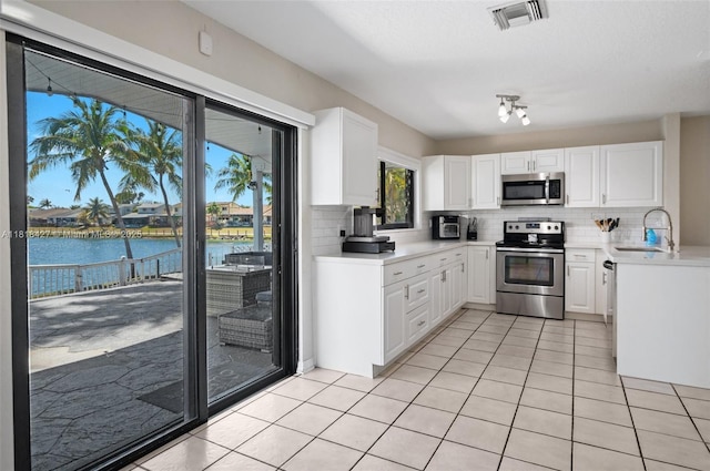 9916 SW 218th Ter, Cutler Bay, FL 33190 - kitchen featuring stainless steel appliances, a sink, tasteful backsplash, and a water view