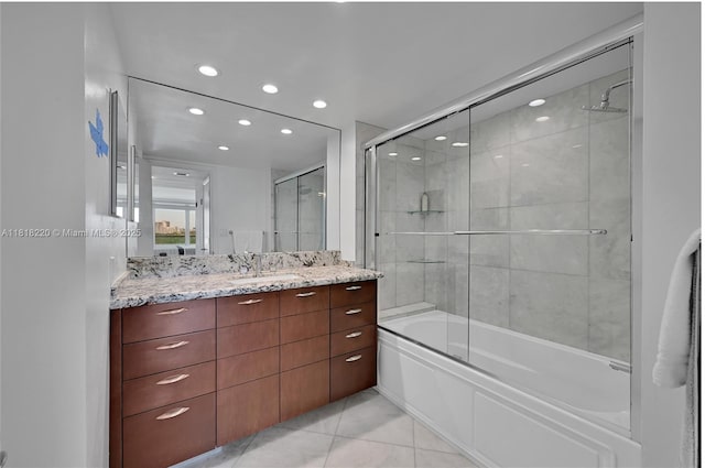 2100 S Ocean Ln Unit 703, Fort Lauderdale, FL 33316 - bathroom with vanity, shower / bath combination with glass door, recessed lighting, and tile patterned floors