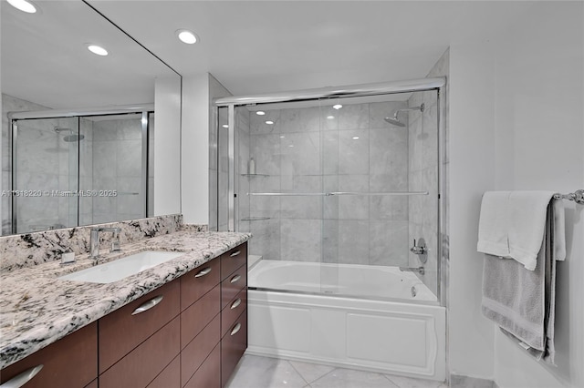 2100 S Ocean Ln Unit 703, Fort Lauderdale, FL 33316 - full bath with vanity, enclosed tub / shower combo, tile patterned floors, and recessed lighting