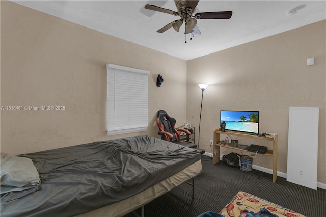 1478 NW 74th St, Miami, FL 33147 - carpeted bedroom with ceiling fan and a textured wall