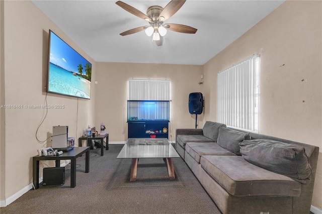 1478 NW 74th St, Miami, FL 33147 - carpeted living room with ceiling fan and baseboards