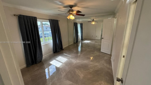 7115 SW 147th Ct, Miami, FL 33193 - spare room with ceiling fan, crown molding, and marble tiled flooring
