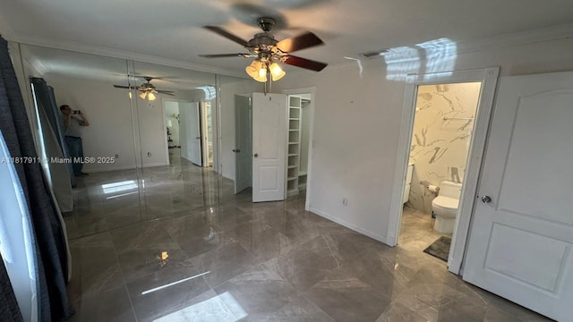 7115 SW 147th Ct, Miami, FL 33193 - unfurnished bedroom with marble tiled flooring, ornamental molding, ceiling fan, a closet, and ensuite bath