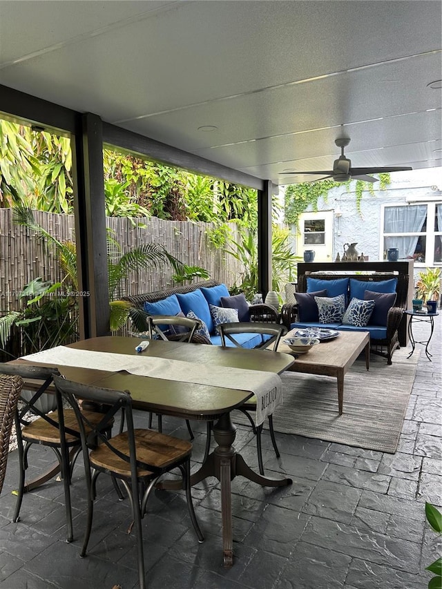 2320 SW 16th Ter, Miami, FL 33145 - view of patio / terrace featuring an outdoor hangout area, ceiling fan, and outdoor dining space