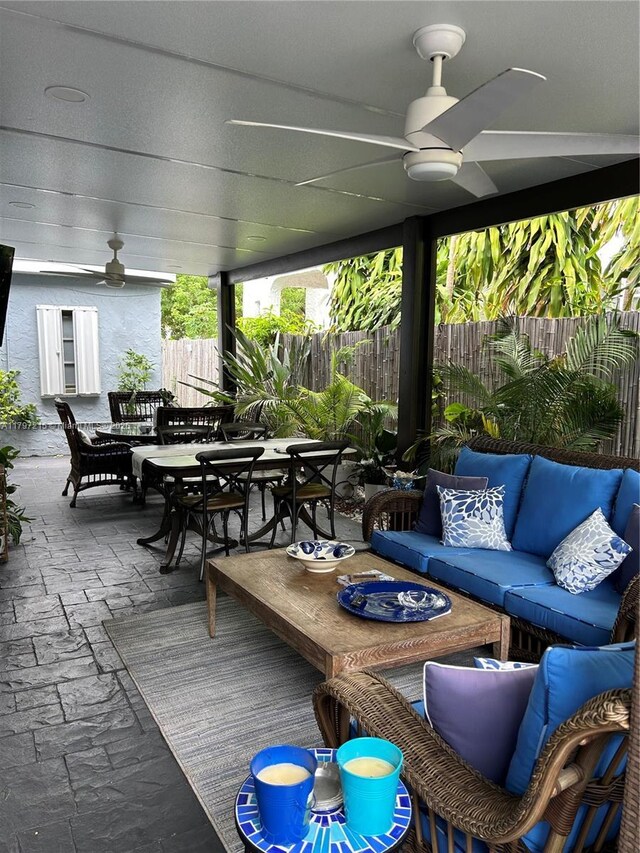 2320 SW 16th Ter, Miami, FL 33145 - view of patio featuring outdoor dining area, a ceiling fan, and an outdoor hangout area