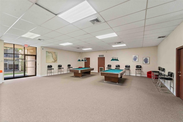 8415 SW 107th Ave Unit 323W, Miami, FL 33173 - recreation room with a drop ceiling, billiards table, and carpet floors
