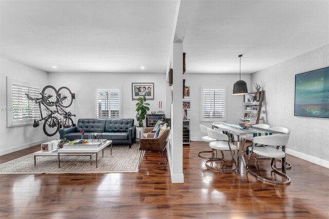 3075 SW 19th St, Miami, FL 33145 - living room with dark wood-style floors and recessed lighting