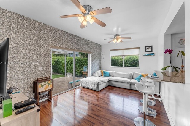 3075 SW 19th St, Miami, FL 33145 - living room with ceiling fan and wood finished floors