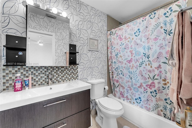 3075 SW 19th St, Miami, FL 33145 - bathroom featuring vanity, backsplash, and shower / bath combo