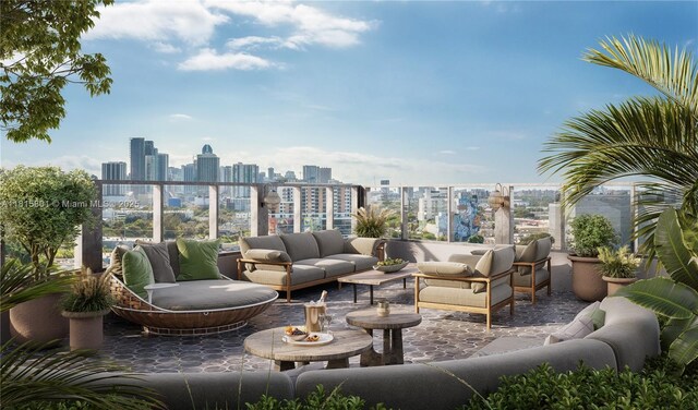 94 NE 29th St Unit 610, Miami, FL 33137 - view of patio / terrace featuring a city view, an outdoor hangout area, and a balcony