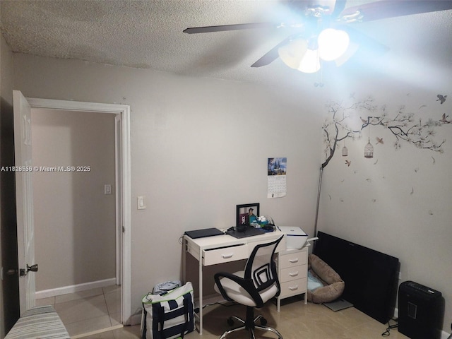 8409 N Missionwood Cir Unit D-30, Miramar, FL 33025 - office with light tile patterned floors, a textured ceiling, and ceiling fan
