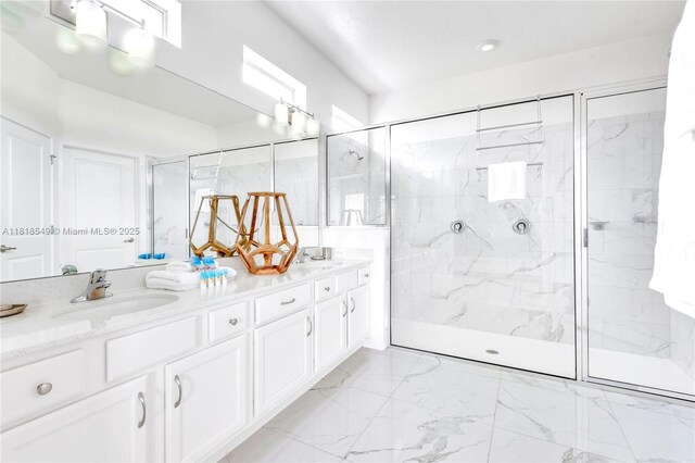 2496 Rama Dr, Kissimmee, FL 34746 - full bath with a marble finish shower, double vanity, and marble finish floors