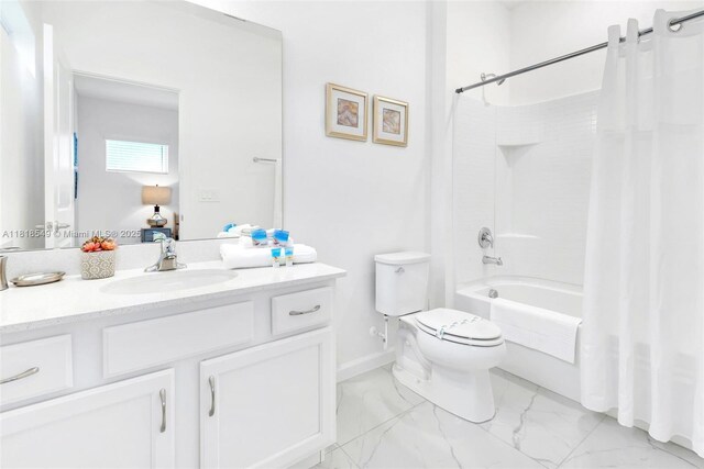 2496 Rama Dr, Kissimmee, FL 34746 - bathroom with shower / bath combo with shower curtain, vanity, and marble look tiles