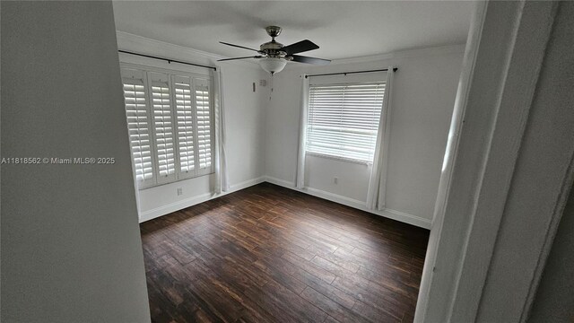 9480 NW 10th St, Plantation, FL 33322 - spare room featuring healthy amount of natural light, dark wood-type flooring, ornamental molding, ceiling fan, and baseboards