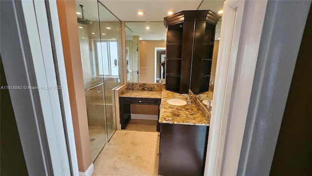 9480 NW 10th St, Plantation, FL 33322 - full bath featuring a shower stall, vanity, tile patterned floors, and recessed lighting