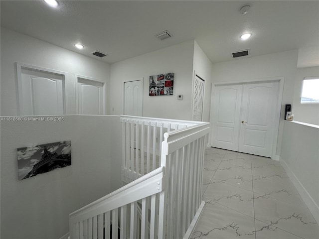 16650 SW 61st Ln, Miami, FL 33193 - hallway featuring an upstairs landing, marble finish flooring, and recessed lighting