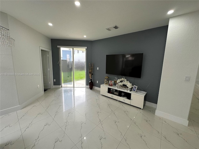 16650 SW 61st Ln, Miami, FL 33193 - living room featuring recessed lighting and light marble finish flooring