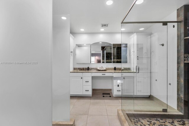 11400 NW 27th St, Plantation, FL 33323 - full bathroom with vanity, tile patterned floors, a shower stall, and recessed lighting