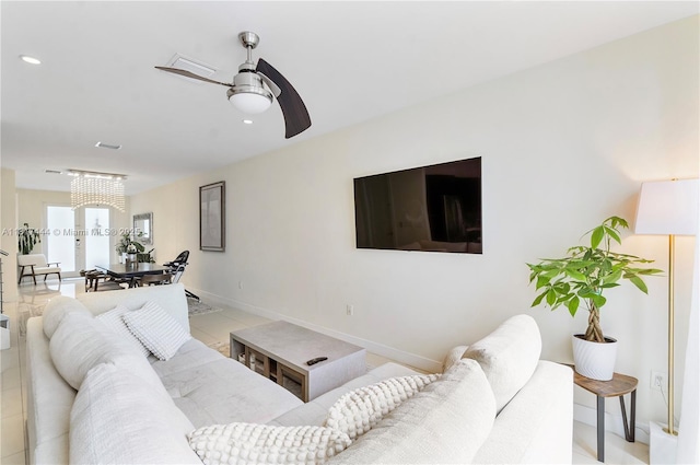 10540 NW 63rd Ter, Doral, FL 33178 - living area with a ceiling fan, baseboards, and recessed lighting