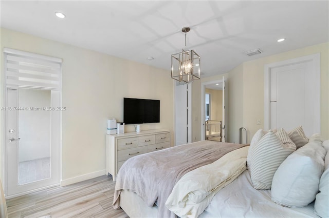 10540 NW 63rd Ter, Doral, FL 33178 - bedroom with a chandelier, light wood-style floors, recessed lighting, and baseboards