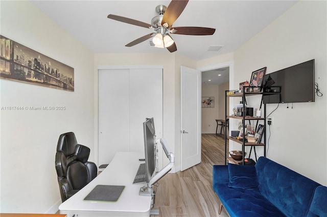 10540 NW 63rd Ter, Doral, FL 33178 - home office with ceiling fan, light wood-type flooring, and baseboards
