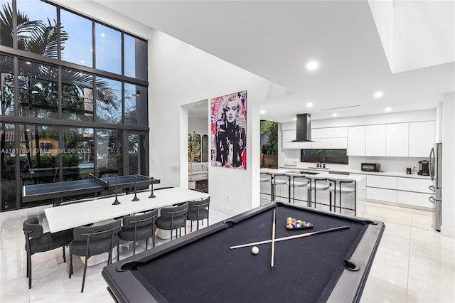 3660 SW 12th St, Miami, FL 33135 - rec room featuring billiards table, light tile patterned floors, recessed lighting, and a sink