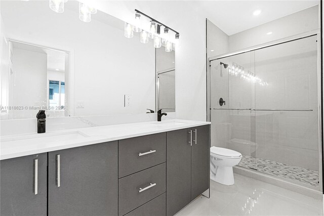 22479 SW 125th Ave Unit A, Miami, FL 33170 - bathroom with toilet, double vanity, a shower stall, and marble finish floors