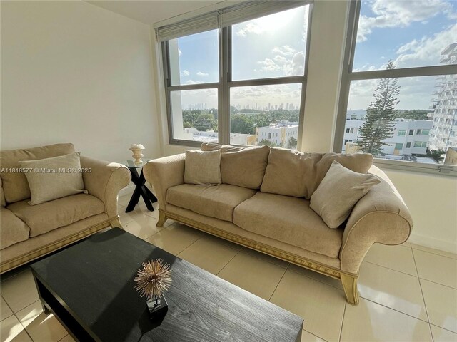 2899 Collins Ave Unit 810, Miami Beach, FL 33140 - tiled living room with a city view