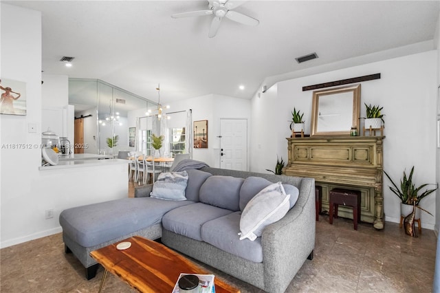 886 SW 180th Ter, Pembroke Pines, FL 33029 - living area featuring ceiling fan, lofted ceiling, and recessed lighting