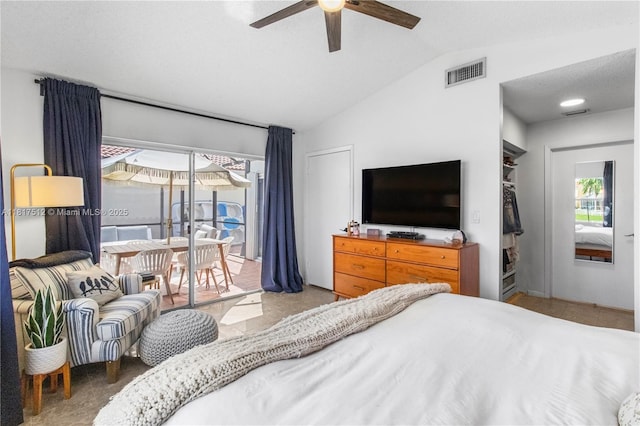 886 SW 180th Ter, Pembroke Pines, FL 33029 - bedroom featuring access to outside, vaulted ceiling, and a ceiling fan